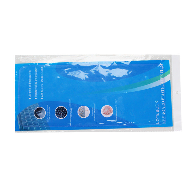 Silicoat – Keyboard protective film in a clear retail bag with blue printed backing card and feature icons
