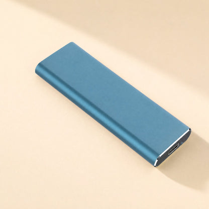 Steeldisk Metal Shell Solid State Drive – blue metal SSD lying diagonally with the USB-C port at the lower right end