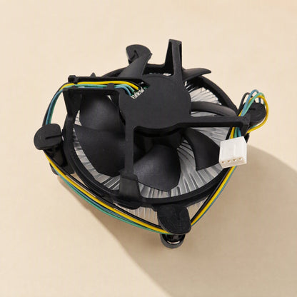Chipbreeze Temperature Controlled CPU Cooling Fan – top view of the black fan blades, wiring and white four-pin connector