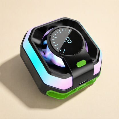 Chillcling – Black and green cooler with gradient LED ring and digital temperature display, top-down angle