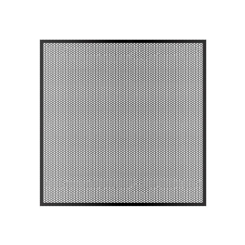 Dustweft – Square black dust filter mesh with hexagonal holes and a thin black border on white background