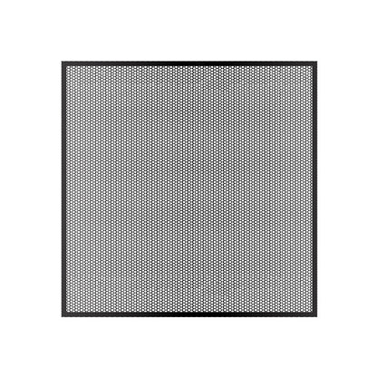 Dustweft – Square black dust filter mesh with hexagonal holes and a thin black border on white background