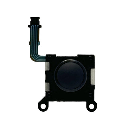 Pivotra – Black analog thumbstick module with blue flex ribbon cable, top-down view on white background