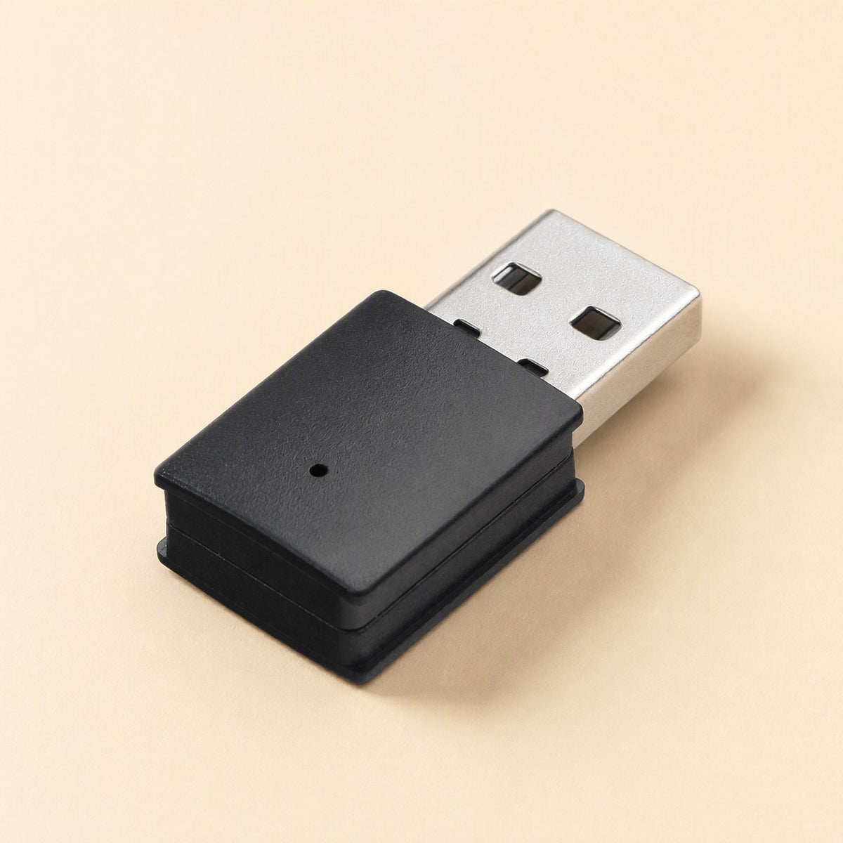 Wavepair USB WiFi 6 Network Card – close view of the small black adapter's casing, indicator hole and silver USB-A plug