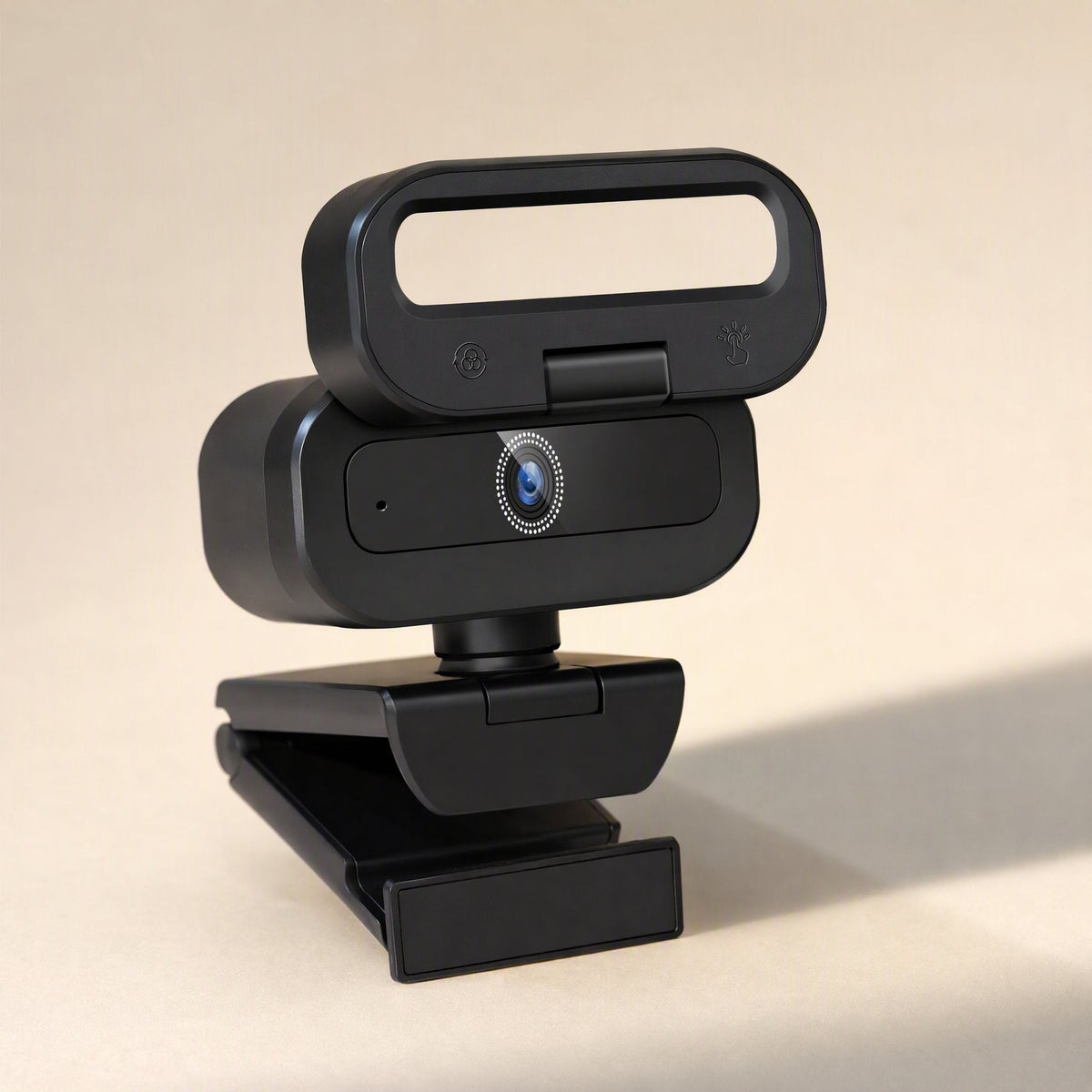 Focussnap USB Computer Camera – webcam from the right side with the clip stand folded flat beneath it