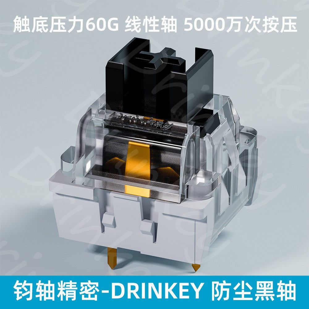 Clicktact – Black-stemmed linear switch with clear housing and gold contact, labeled 60G, shown on grey background