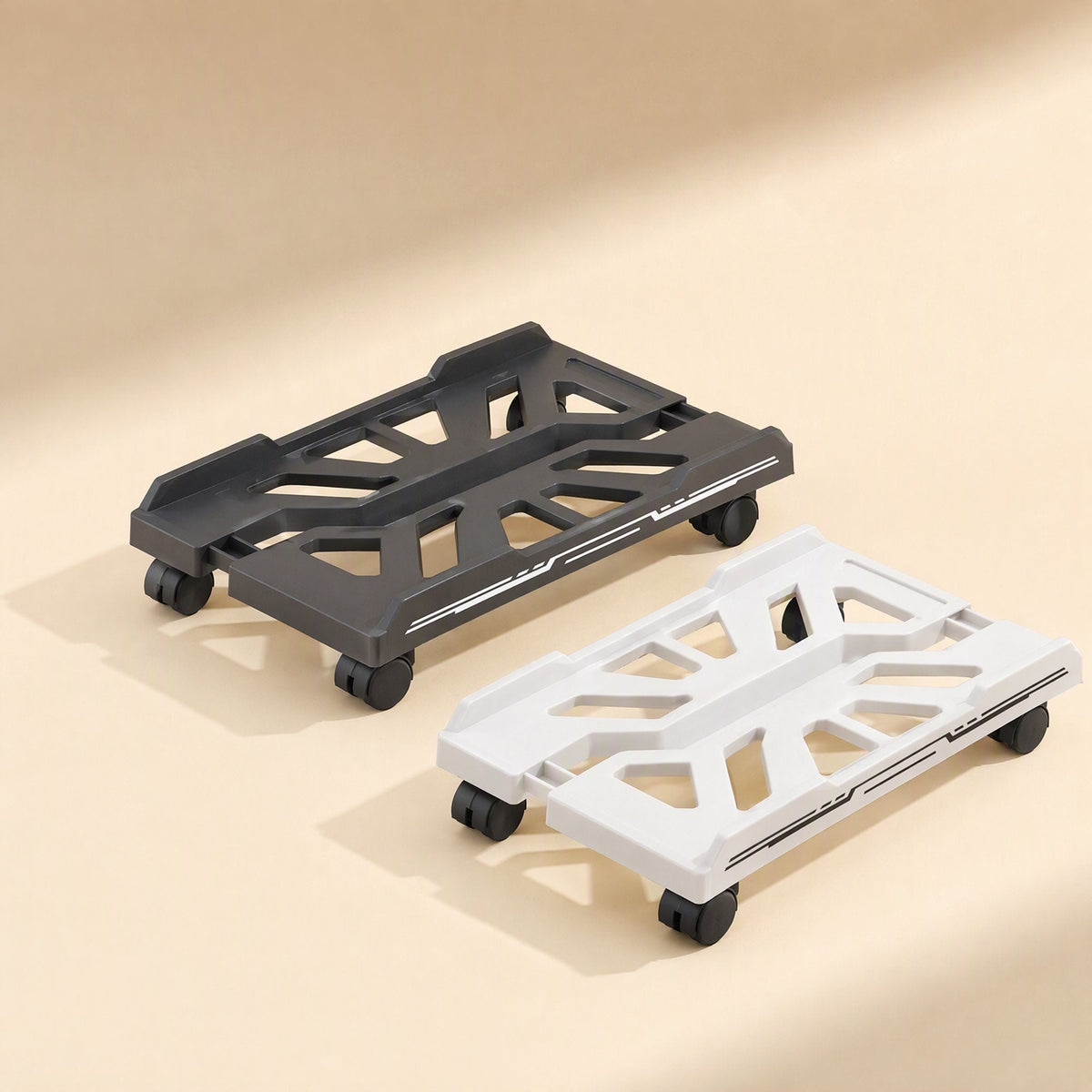 Towerperch Computer Host Stand in black and white side by side on a beige background