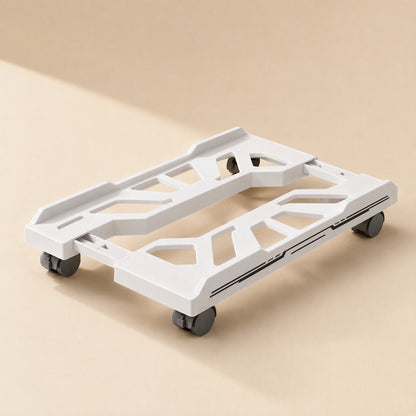 Towerperch Computer Host Stand – white retractable plastic stand with four caster wheels, shown from a high angle