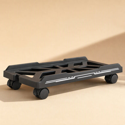 Towerperch Computer Host Stand – black stand in a low side view with white decorative line details along the edge