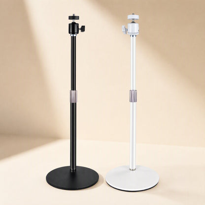 Toneanchor Desktop Microphone Stand in black and white side by side on a beige backdrop