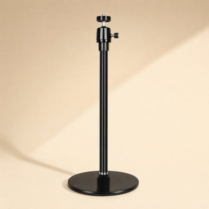 Toneanchor – Black stand with round weighted base, slim extendable pole and ball-head top, front view