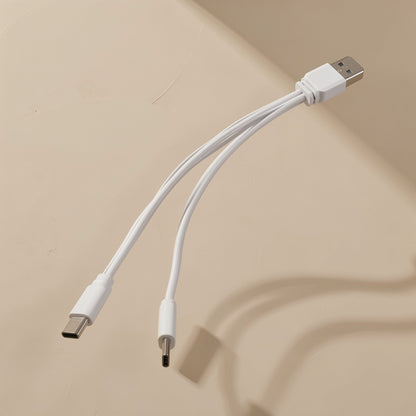 Typepair – White cable seen from above, USB-A plug at the top branching into two slim connector tips and a soft shadow