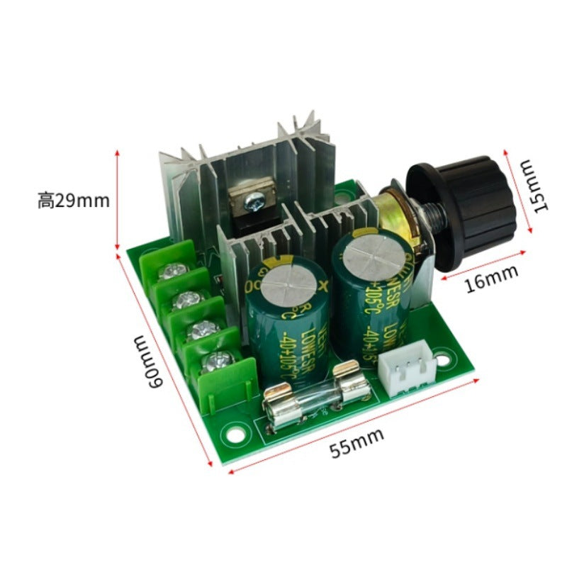 Dialflow controller board with dimension labels: 60mm long, 55mm wide, 29mm high, knob 16mm by 15mm