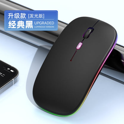 Glowbit Dual-Mode Wireless Mouse – black wireless mouse with glowing RGB side strip, angled view beside a smartphone
