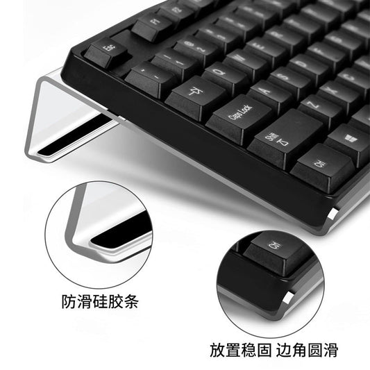 Tiltrise – Black keyboard resting on a clear acrylic riser, with close-ups of the anti-slip strip and rounded corner