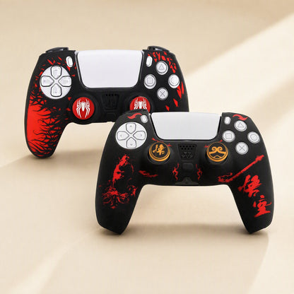 Spookshield PS5 Halloween Pattern Gamepad Cover in black and red, two controllers shown front and back angles
