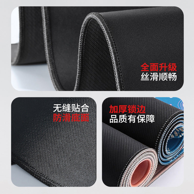 Cursorloom – Close-up of rolled mouse pad edges showing stitched border, non-slip textured underside and Chinese captions