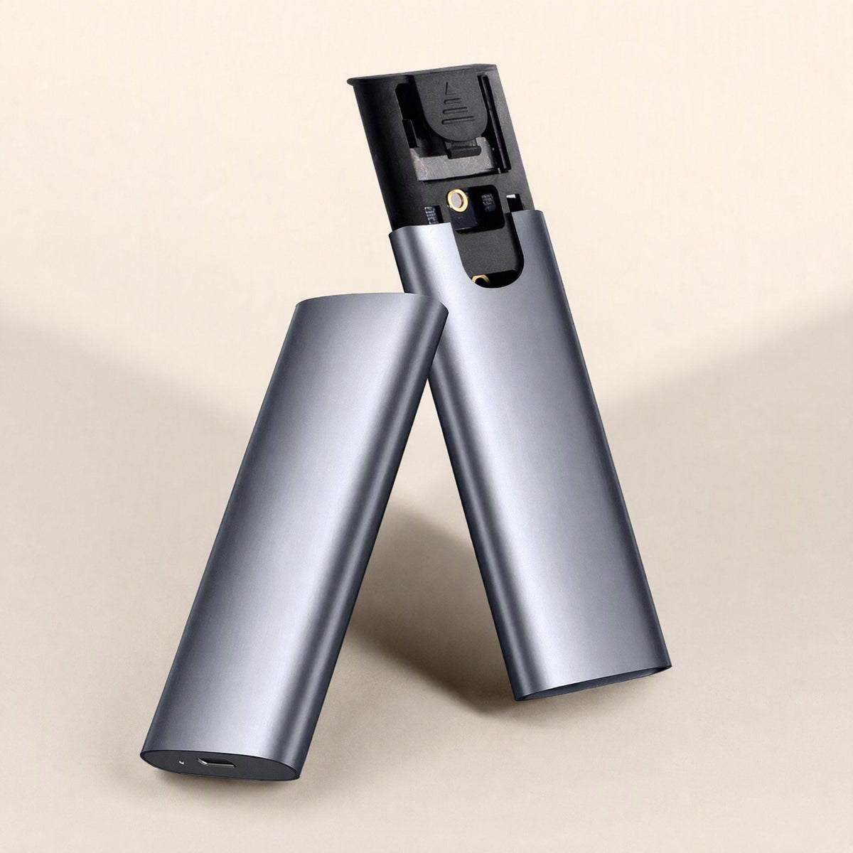 Driveguard – Enclosure slid open at an angle, showing the black internal drive tray and mounting screw