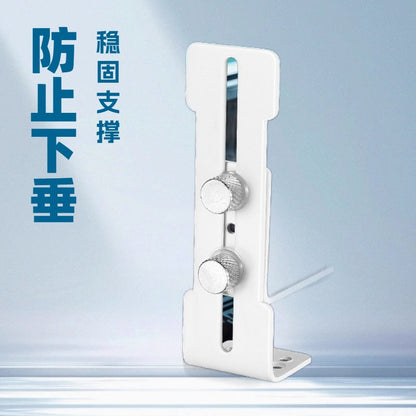 Cardlift – White bracket with two silver knurled thumbscrews and a long vertical slot, shown front-on