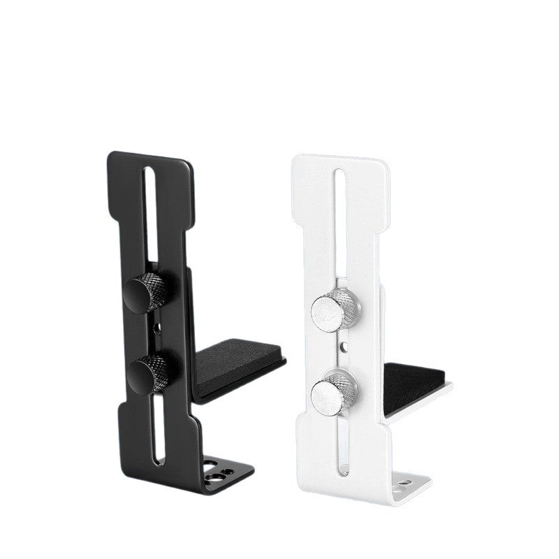 Cardlift – Pair of black and white brackets, each with two thumbscrews, a slotted plate and a foam pad